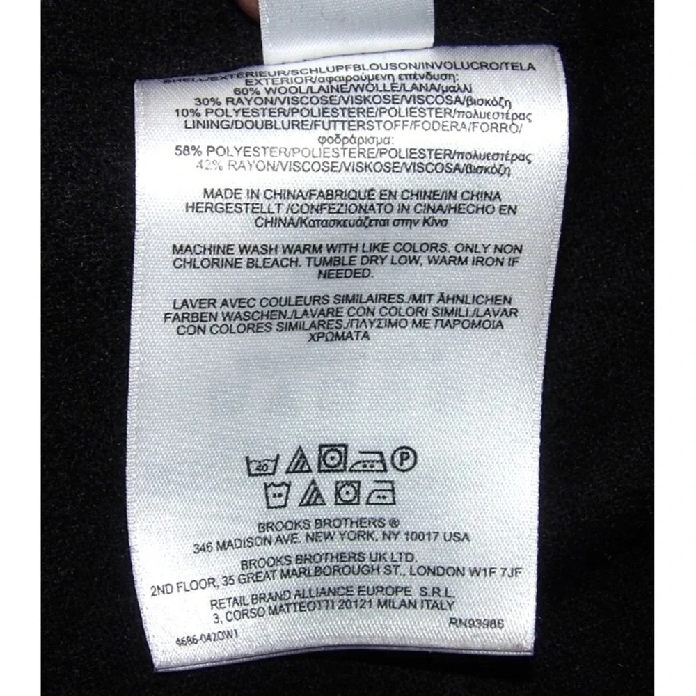 Brooks‎ Brothers 346 Black Removeable Liner Button Up Overcoat Men's 42